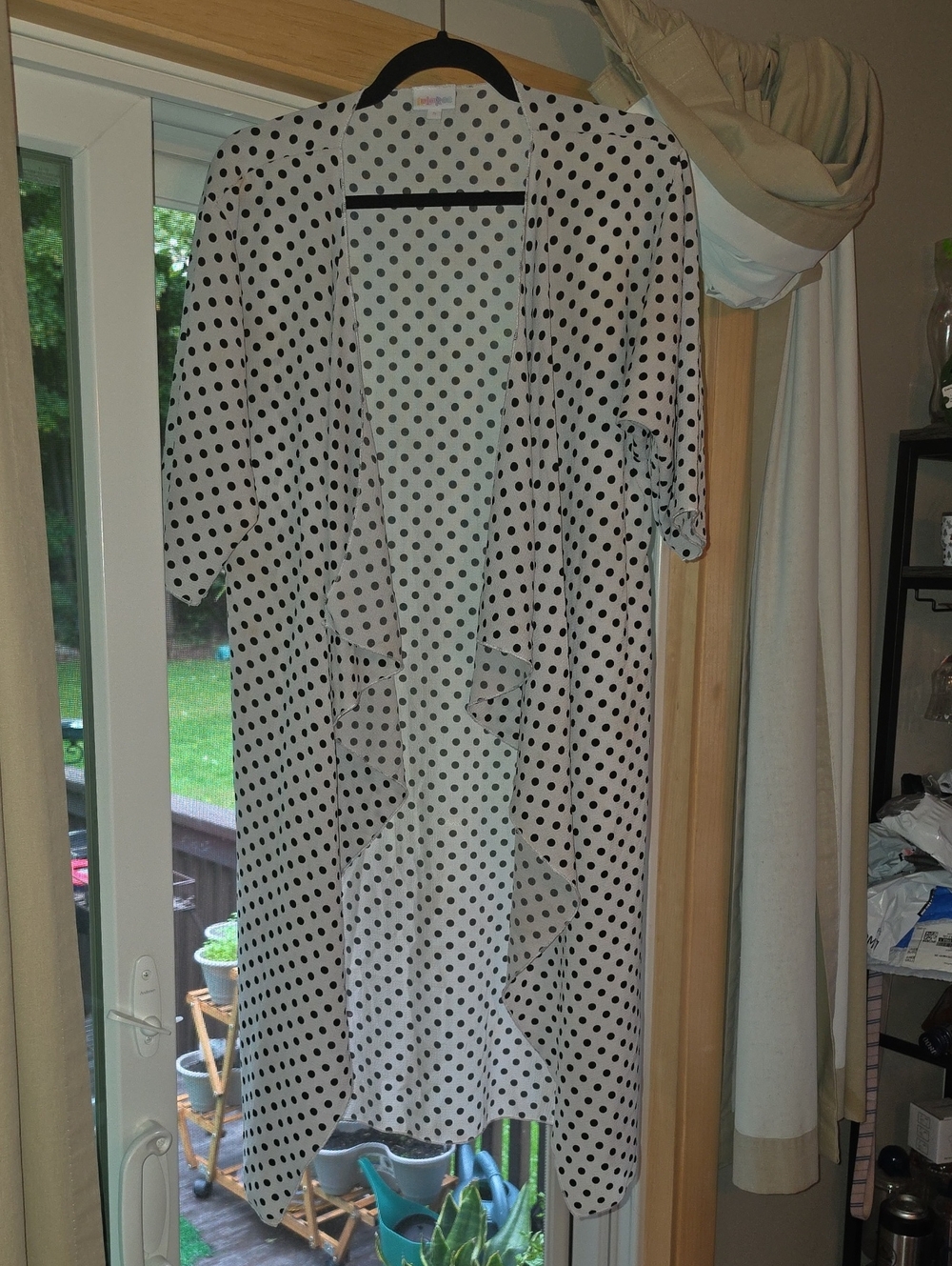 LuLaRoe White and Black Polka Dot Open-Front Duster